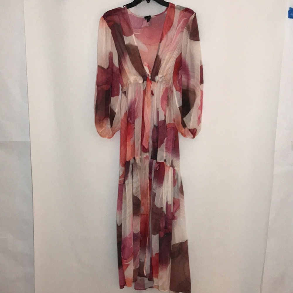 Express Maxi Cover-Up Sheer Blue Floral Print Size M/L